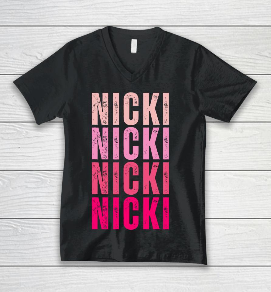 Nicki I Love Nicki Vintage Personalized Name Unisex V-Neck T-Shirt