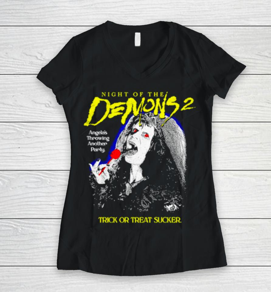 Night Of The Demons 2 Trick Or Treat Sucker Women V-Neck T-Shirt