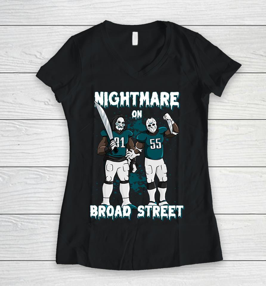 Nightmare On Broad Street Philadelphia Eagles Nfl Barstool Sports Women V-Neck T-Shirt
