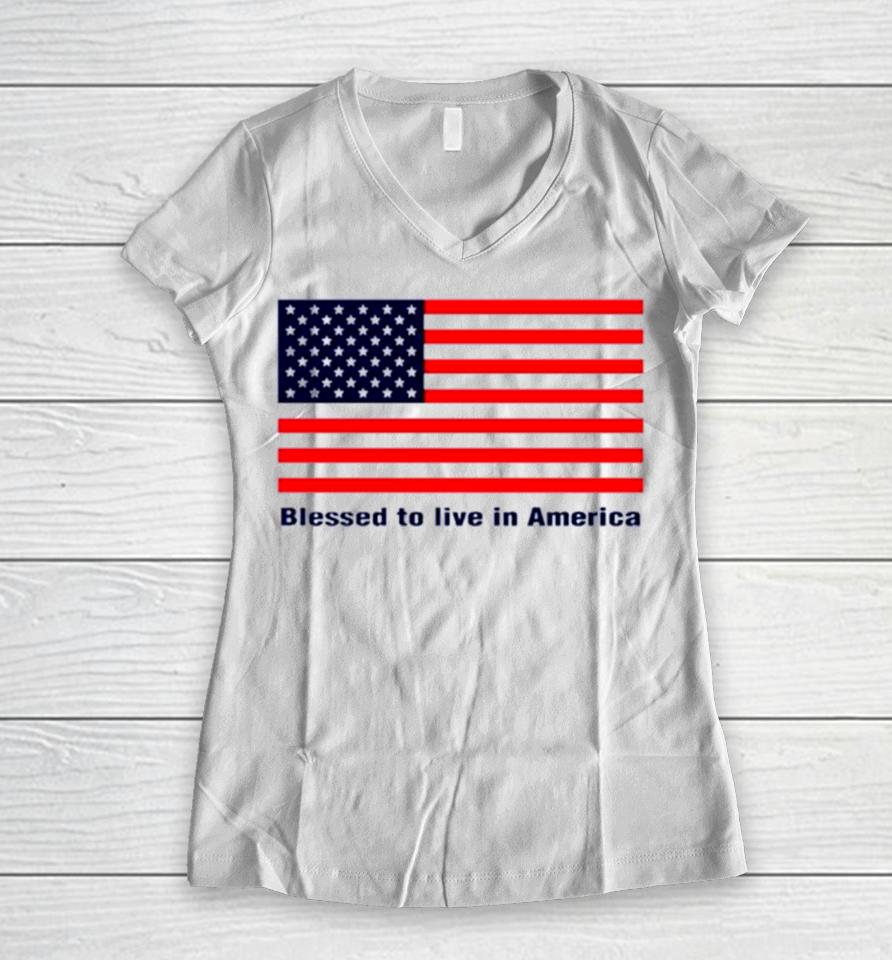 Nikki Haley 2024 Blessed To Live In America Flag Women V-Neck T-Shirt
