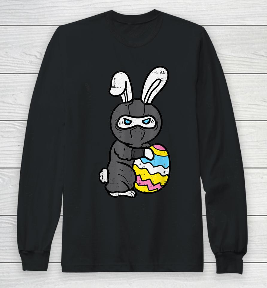 Ninja Bunny Rabbit Egg Cute Easter Day Boys Easter Long Sleeve T-Shirt
