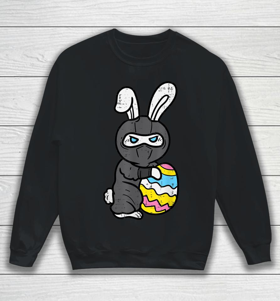 Ninja Bunny Rabbit Egg Cute Easter Day Boys Easter Sweatshirt