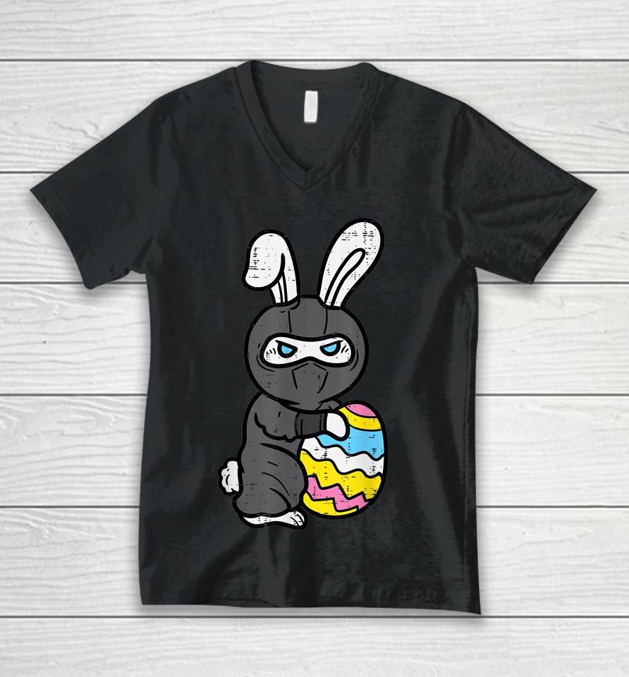 Ninja Bunny Rabbit Egg Cute Easter Day Boys Easter Unisex V-Neck T-Shirt