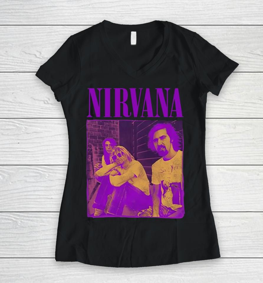 Nirvana Purple Group Women V-Neck T-Shirt