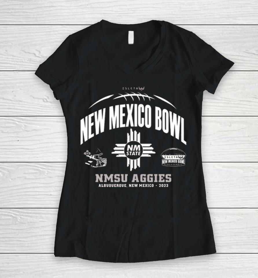 Nmsu Aggies 2023 New Mexico Bowl Albuquerque Women V-Neck T-Shirt