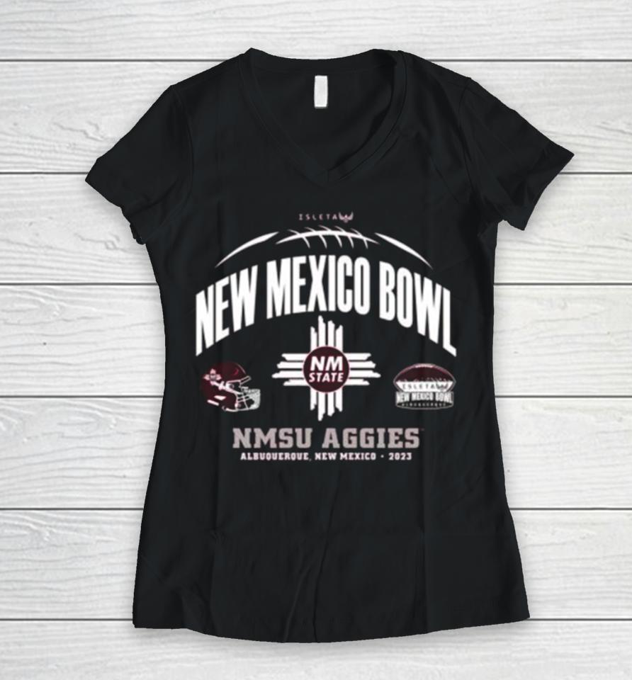 Nmsu Aggies Football 2023 New Mexico Bowl Women V-Neck T-Shirt