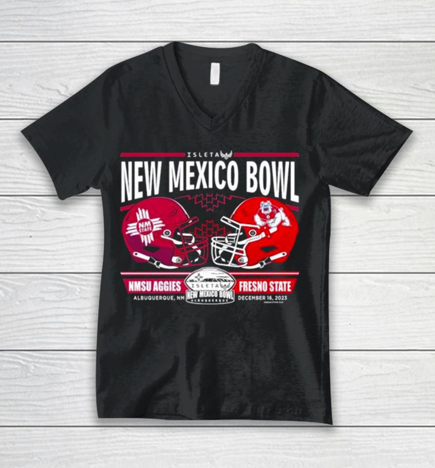 Nmsu Aggies Vs Fresno State 2023 New Mexico Bowl Head To Head Unisex V-Neck T-Shirt