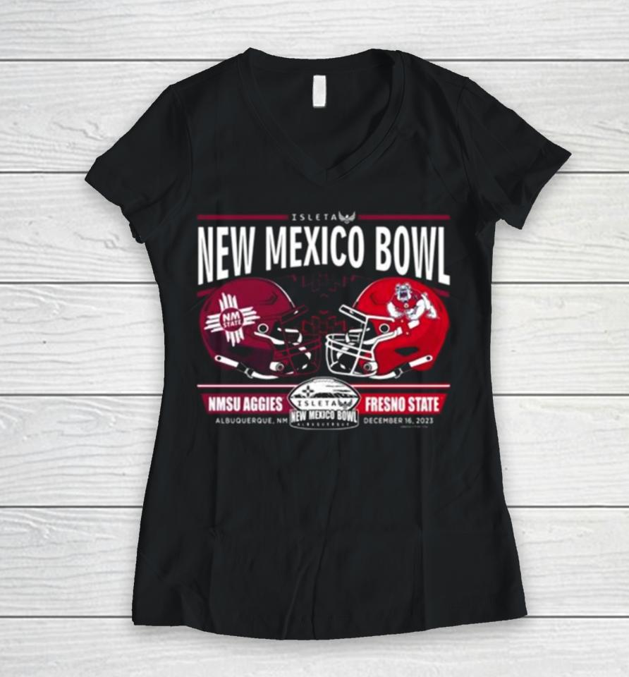 Nmsu Aggies Vs Fresno State Football 2023 New Mexico Bowl Helmet Women V-Neck T-Shirt