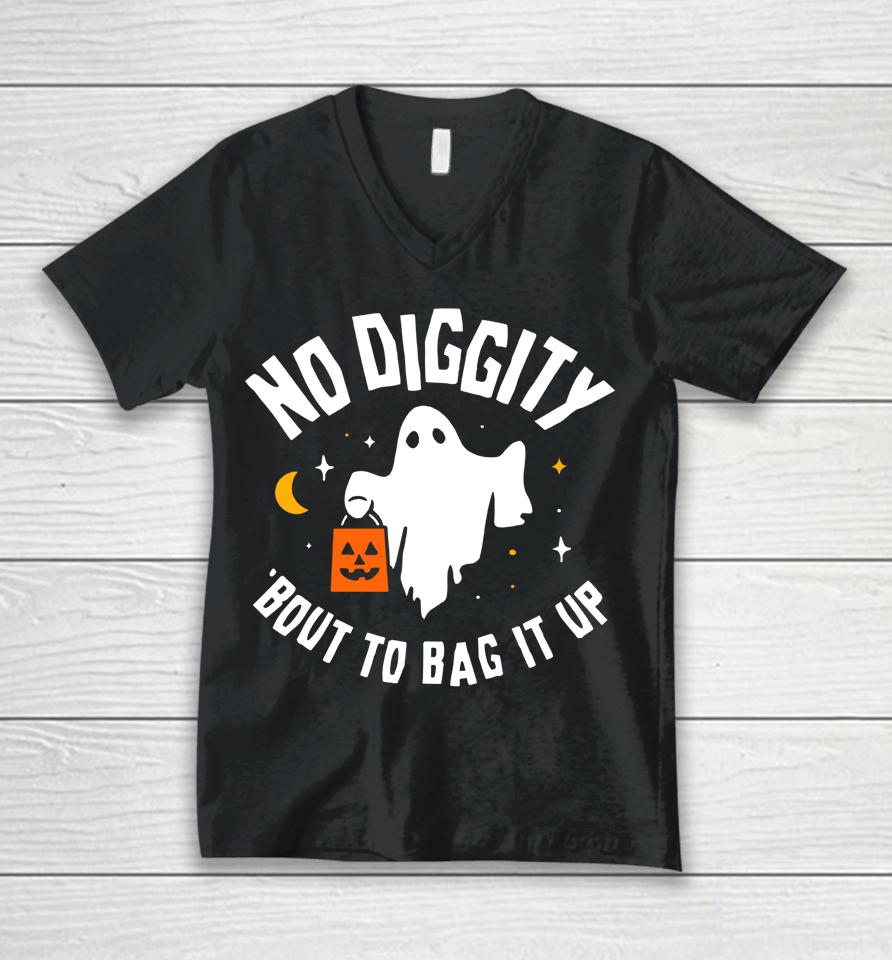 No Diggity Bout To Bag It Up Cute Ghost Halloween Unisex V-Neck T-Shirt