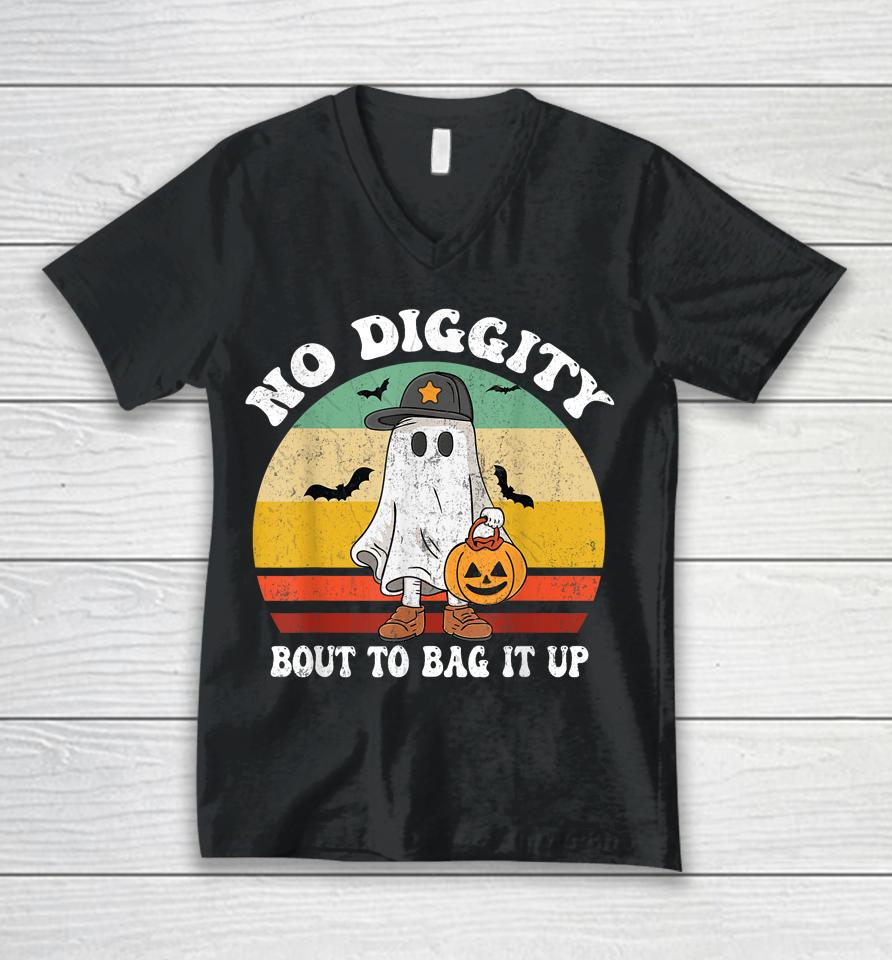 No Diggity Bout To Bag It Up Cute Ghost Halloween Unisex V-Neck T-Shirt