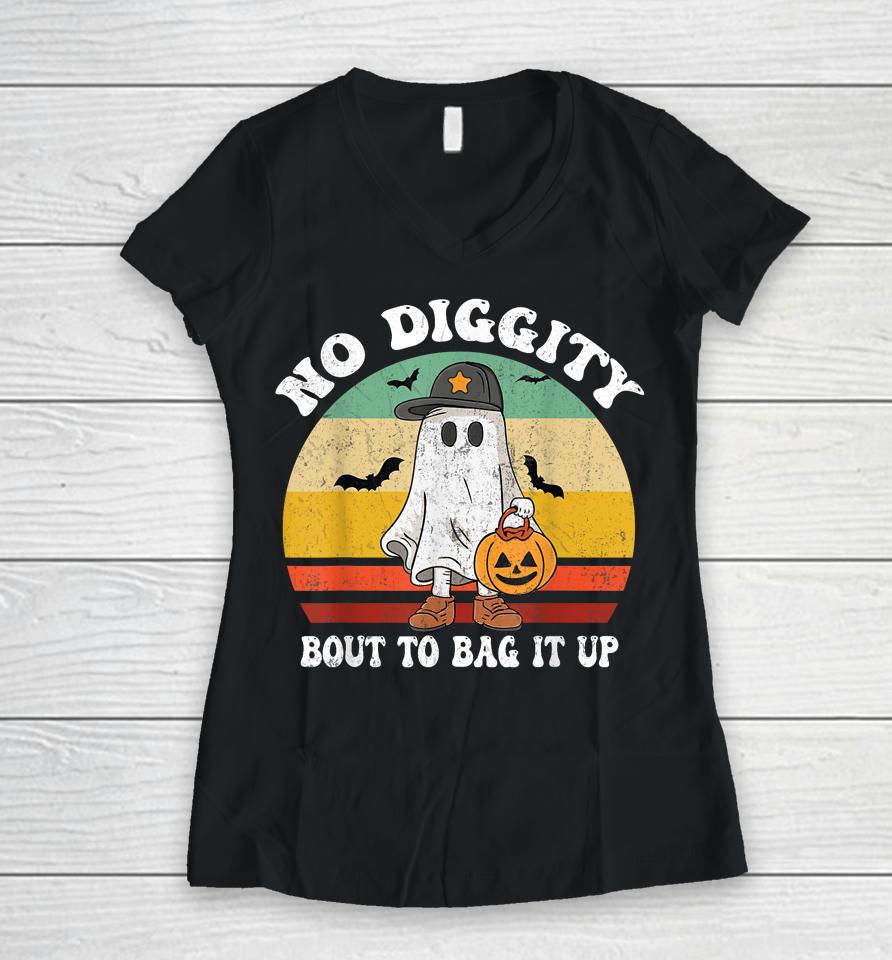 No Diggity Bout To Bag It Up Cute Ghost Halloween Women V-Neck T-Shirt