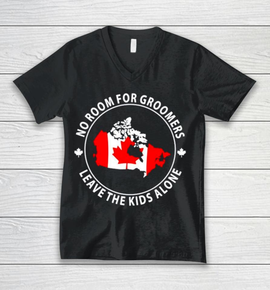 No Room For Groomers Leave The Kids Alone Canada Flag Unisex V-Neck T-Shirt