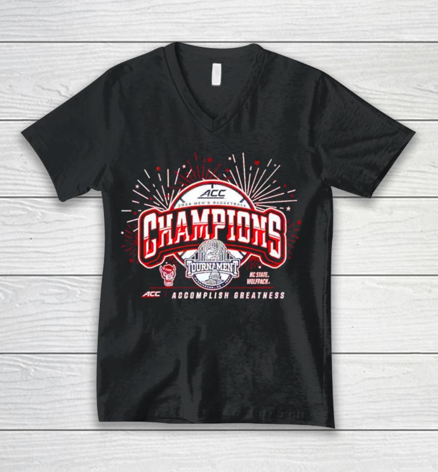 North Carolina State Wolfpack 2024 Acc Men’s Basketball Conference Tournament Champions Unisex V-Neck T-Shirt