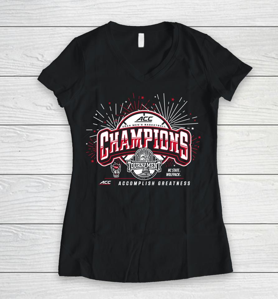 North Carolina State Wolfpack Acc Champs 2024 Basketball Women V-Neck T-Shirt