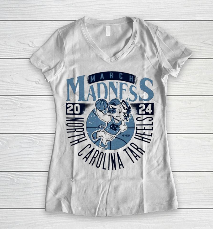 North Carolina Tar Heels 2024 March Madness Mascot Women V-Neck T-Shirt