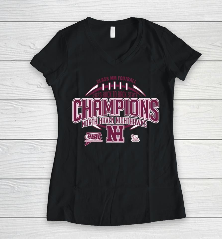 North Haven Nighthawks Ciac Class Mm Football 2023 State Champions Women V-Neck T-Shirt
