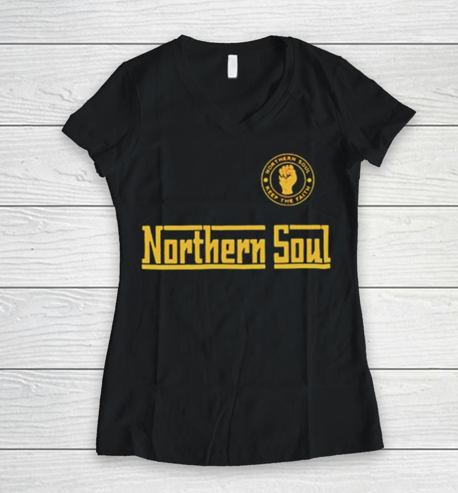 Northern Soul Keep The Faith Wordmask Women V-Neck T-Shirt
