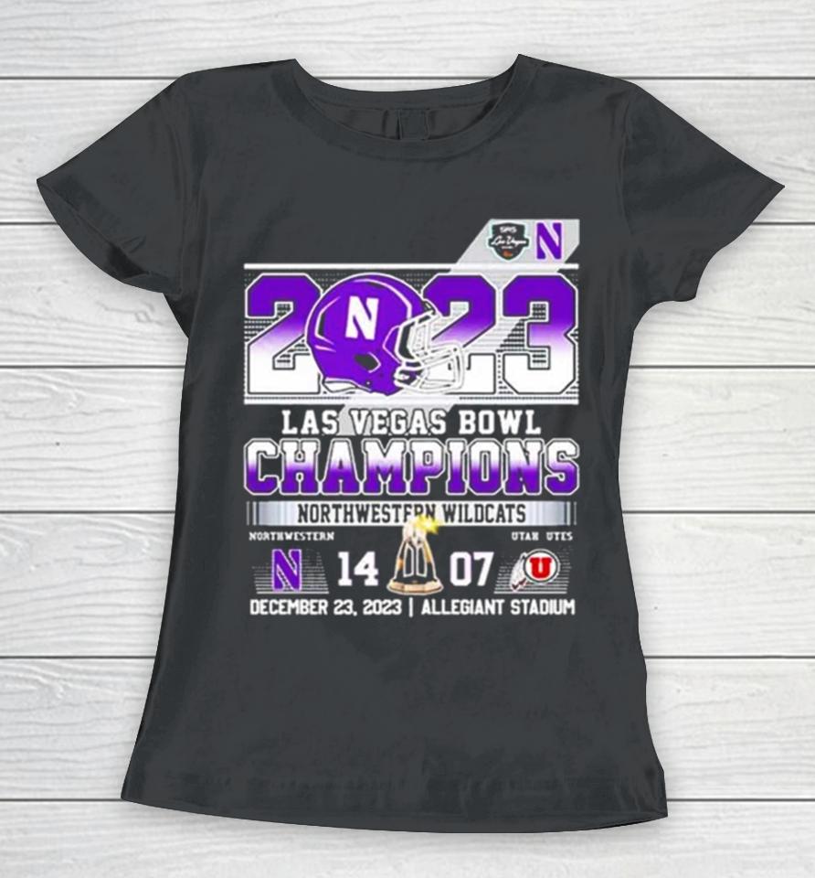 Northwestern Wildcats 2023 Las Vegas Bowl Champions 14 07 Women T-Shirt
