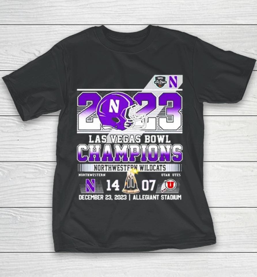 Northwestern Wildcats 2023 Las Vegas Bowl Champions 14 07 Youth T-Shirt