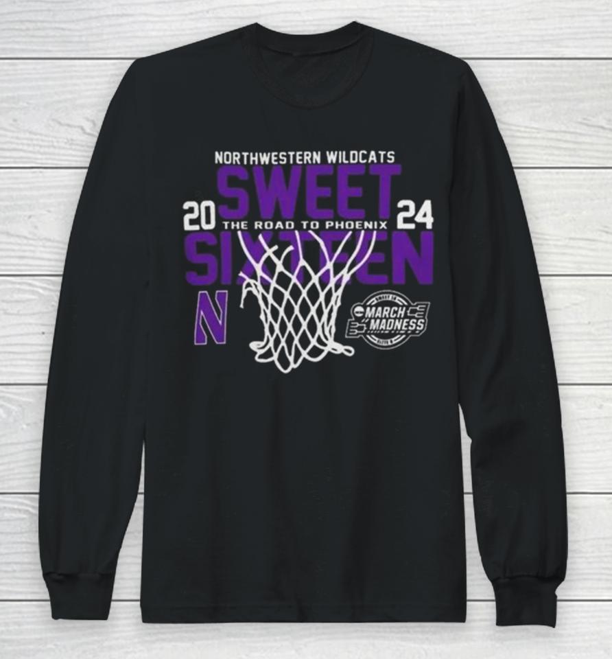 Northwestern Wildcats 2024 Sweet 16 The Road To Phoenix March Madness Long Sleeve T-Shirt