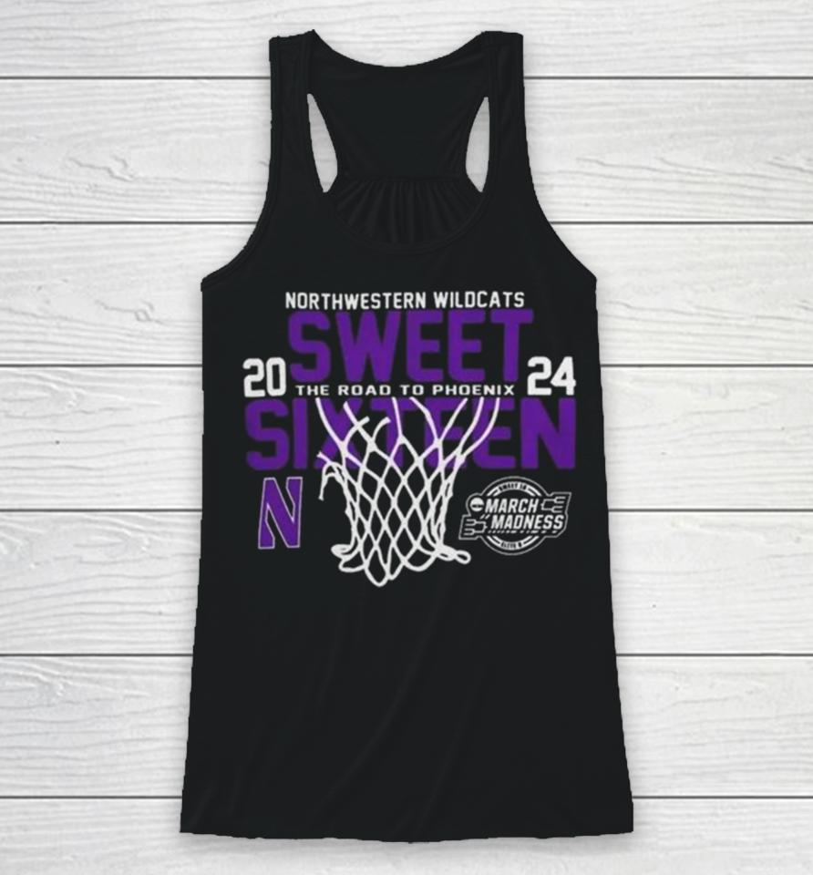 Northwestern Wildcats 2024 Sweet 16 The Road To Phoenix March Madness Racerback Tank