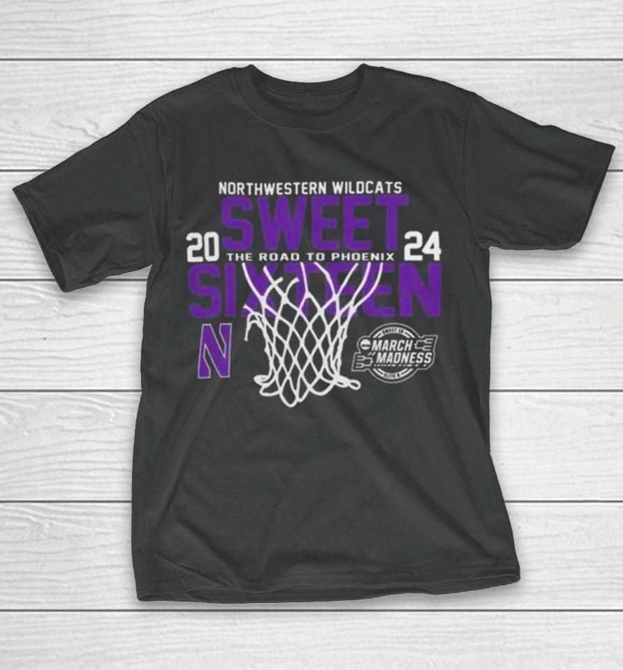 Northwestern Wildcats 2024 Sweet 16 The Road To Phoenix March Madness T-Shirt