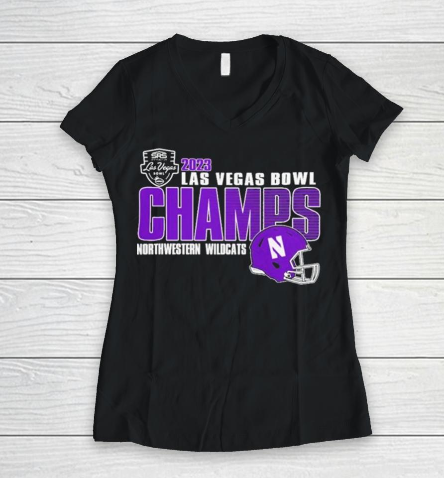 Northwestern Wildcats Champions 2023 Las Vegas Bowl Women V-Neck T-Shirt