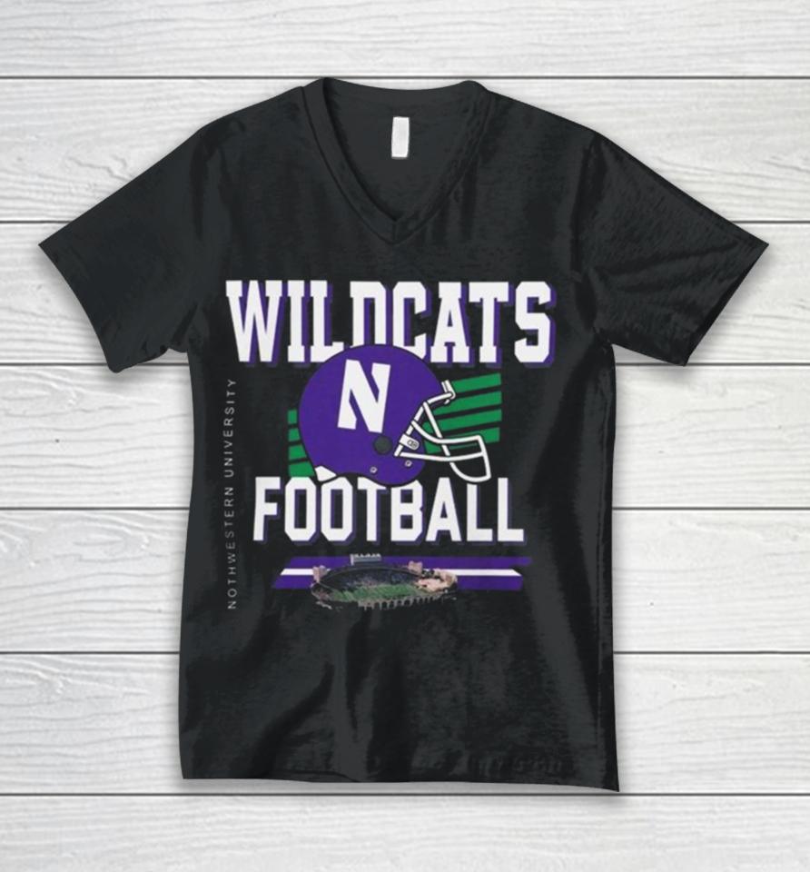 Northwestern Wildcats Helmet And Ryan Field Unisex V-Neck T-Shirt