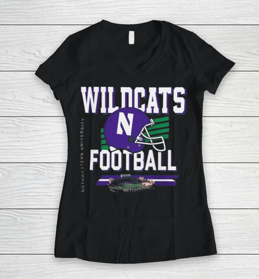 Northwestern Wildcats Helmet And Ryan Field Women V-Neck T-Shirt