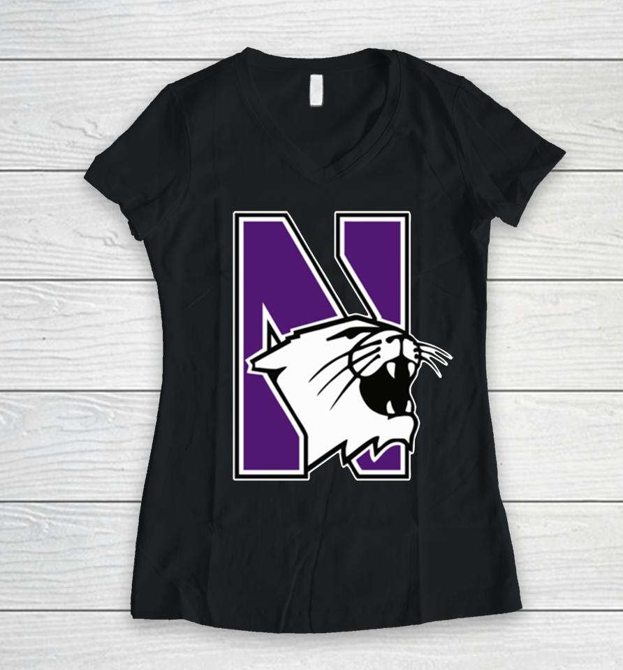 Northwestern Wildcats Logo Women V-Neck T-Shirt