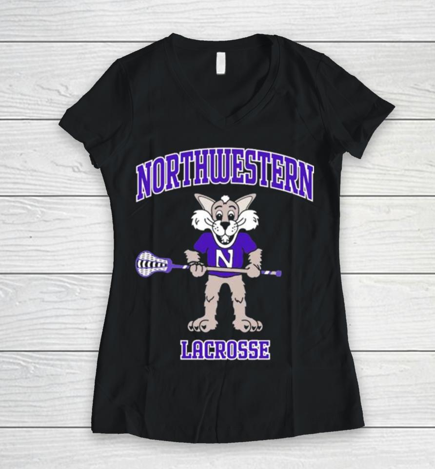 Northwestern Wildcats Youth Willie Lacrosse Women V-Neck T-Shirt
