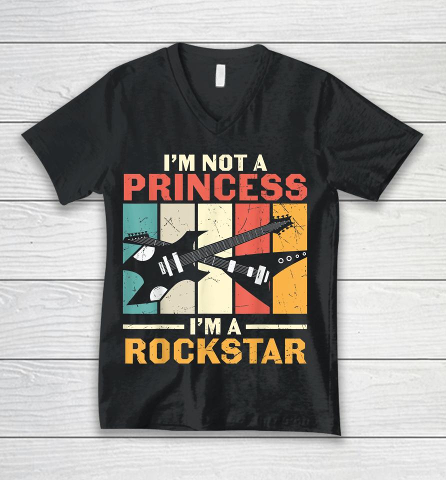 Not Princess Rockstar Vintage Guitar Guitarist Band Player Unisex V-Neck T-Shirt