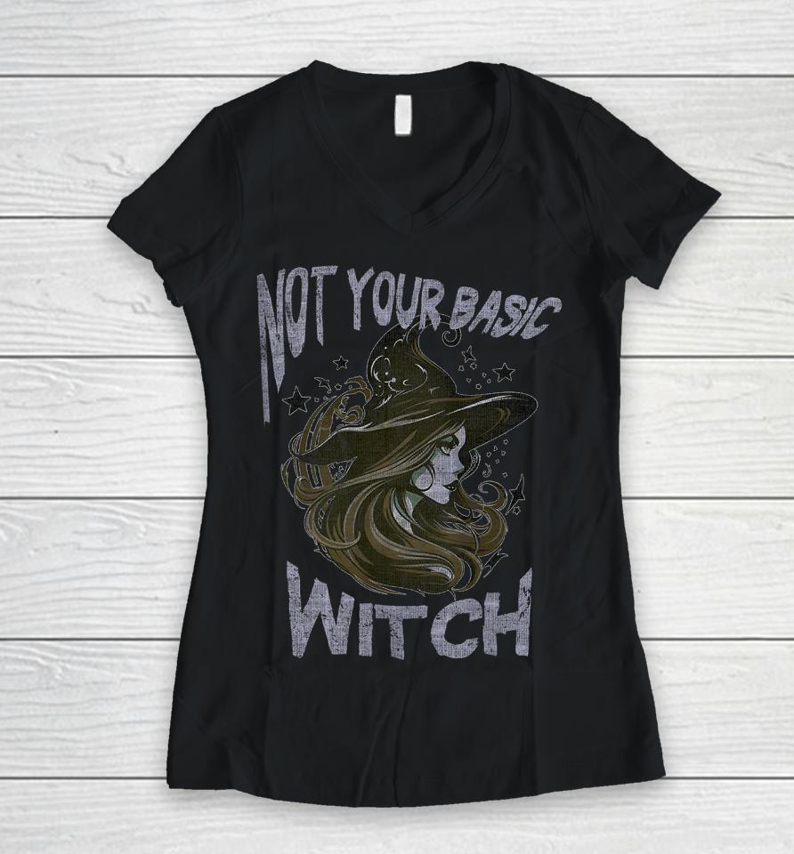 Not Your Basic Witch Funny Halloween Costume Beauty Women V-Neck T-Shirt