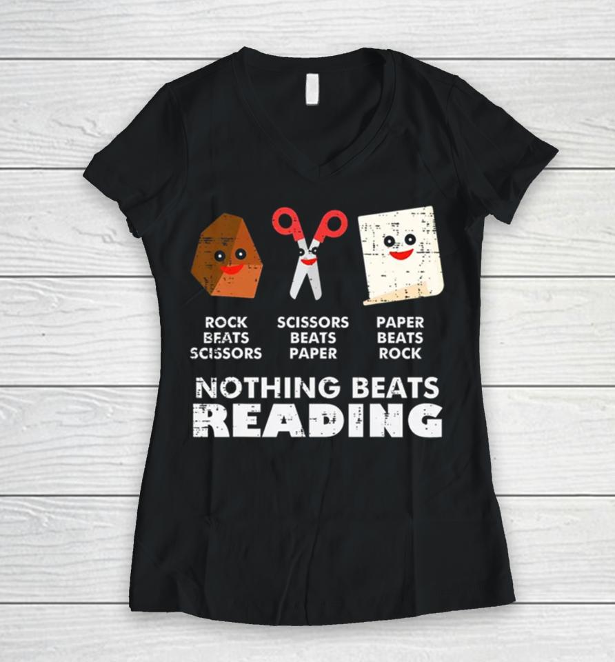 Nothing Beats Reading Book Librarian Across America Kids Women V-Neck T-Shirt