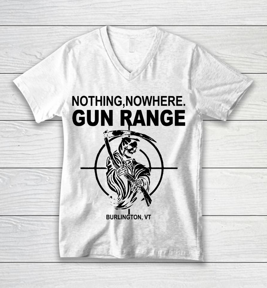 Nothing Nowhere Merch Gun Range Burlington Vt Staff Unisex V-Neck T-Shirt