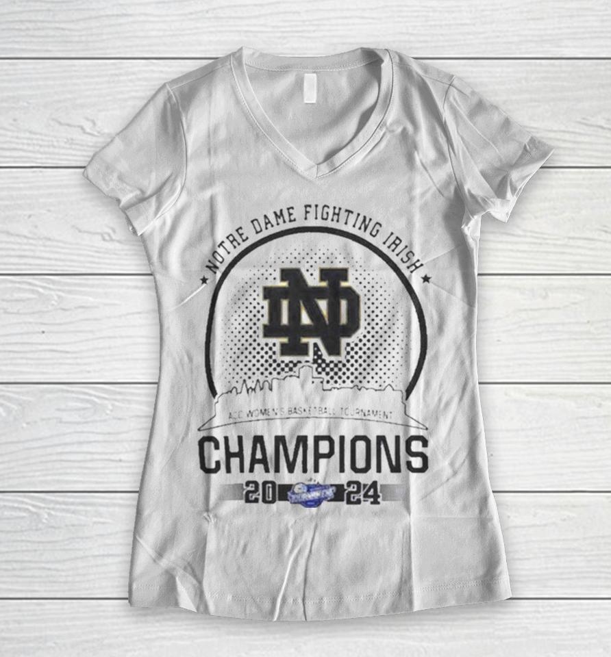 Notre Dame Fighting Irish 2024 Acc Women Champions Women V-Neck T-Shirt