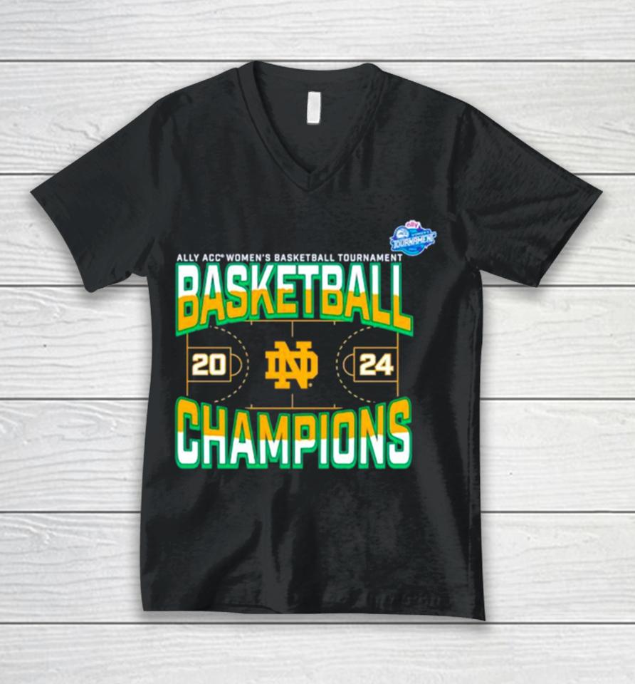 Notre Dame Fighting Irish 2024 Acc Women’s Basketball Conference Tournament Champions Three Pointer Unisex V-Neck T-Shirt