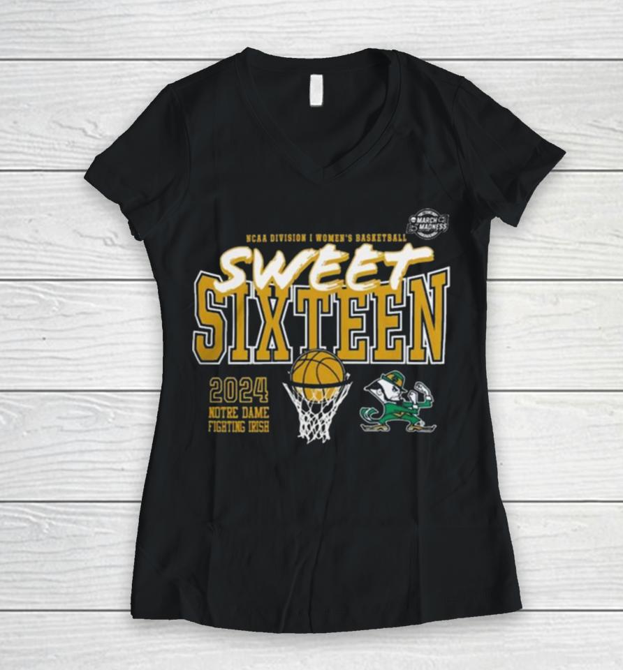 Notre Dame Fighting Irish 2024 Ncaa Women’s Basketball Tournament March Madness Sweet 16 Fast Break Women V-Neck T-Shirt