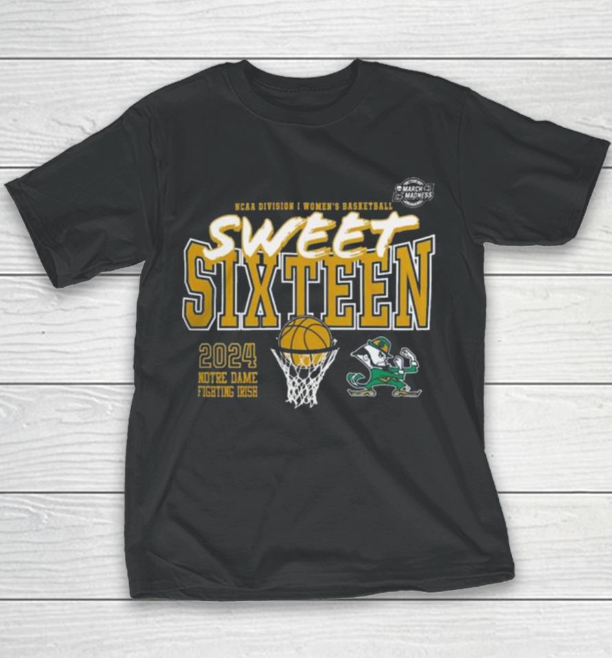 Notre Dame Fighting Irish 2024 Ncaa Women’s Basketball Tournament March Madness Sweet 16 Fast Break Youth T-Shirt