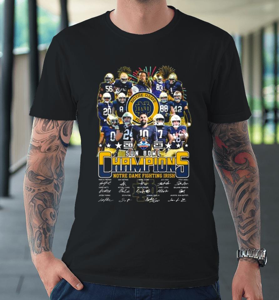 Notre Dame Fighting Irish Football 2023 Sun Bowl Champions Signatures Premium T-Shirt