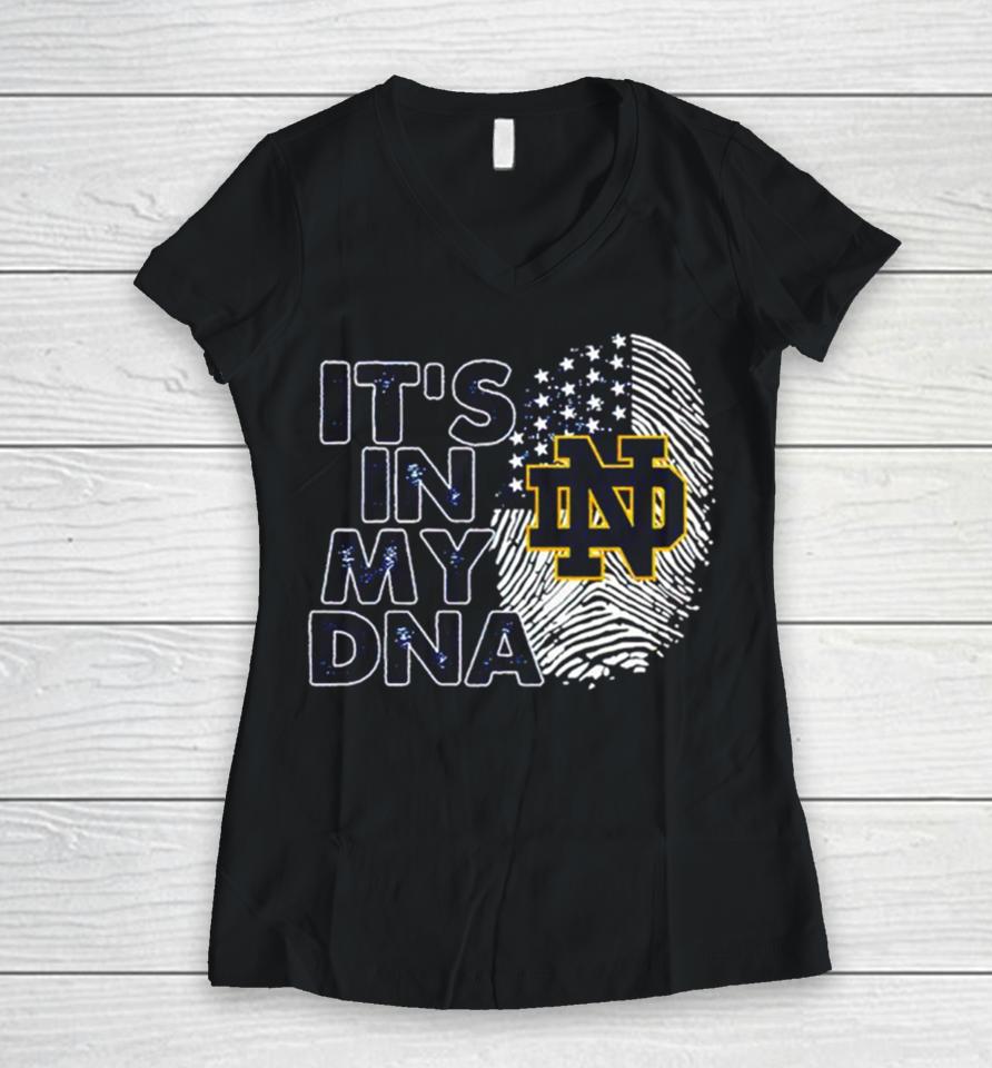 Notre Dame Fighting Irish It’s In My Dna Fingerprint Women V-Neck T-Shirt