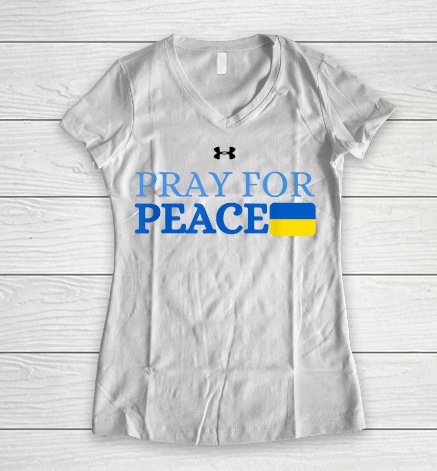 Notre Dame Pray For Peace Ukraine Flag Women V-Neck T-Shirt