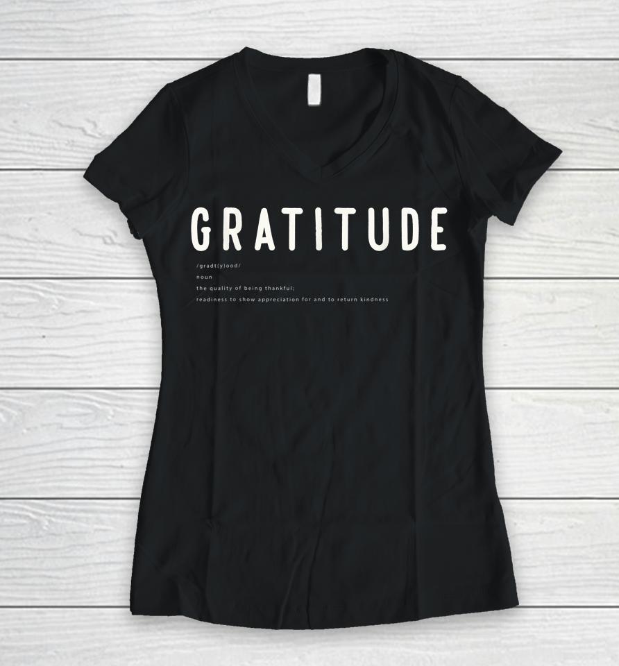 Noun Gratitude Kindness Appreciation Thankful Translation Women V-Neck T-Shirt