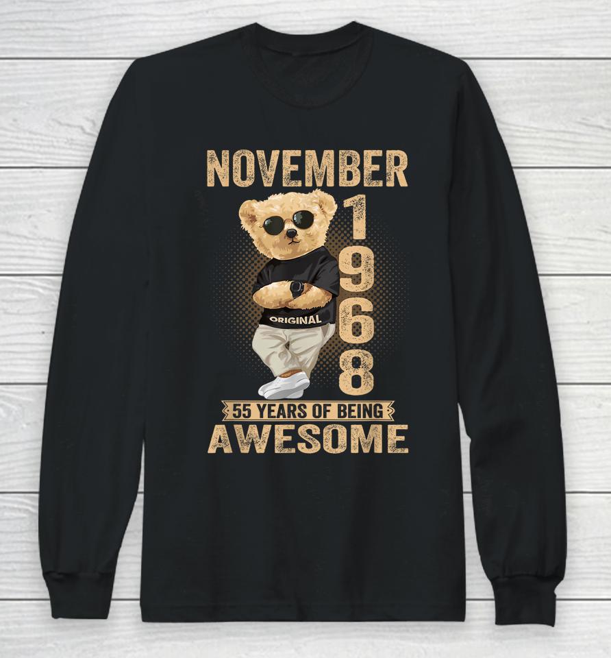 November 1968 55Th Birthday 2023 55 Years Of Being Awesome Long Sleeve T-Shirt