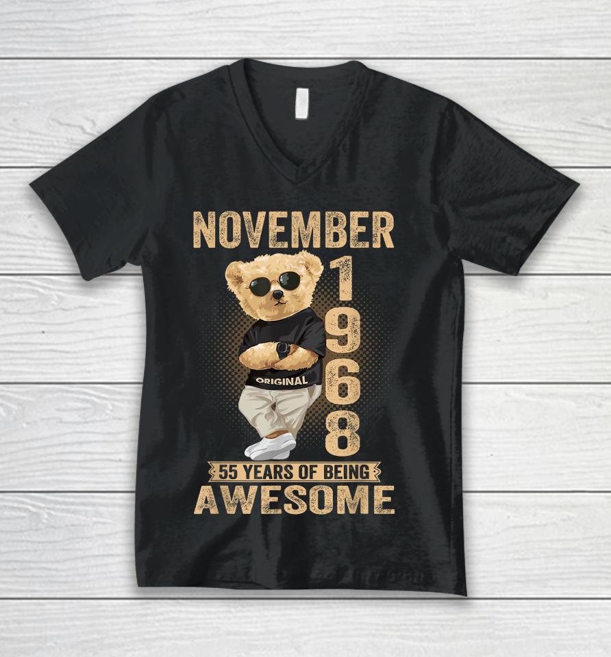 November 1968 55Th Birthday 2023 55 Years Of Being Awesome Unisex V-Neck T-Shirt
