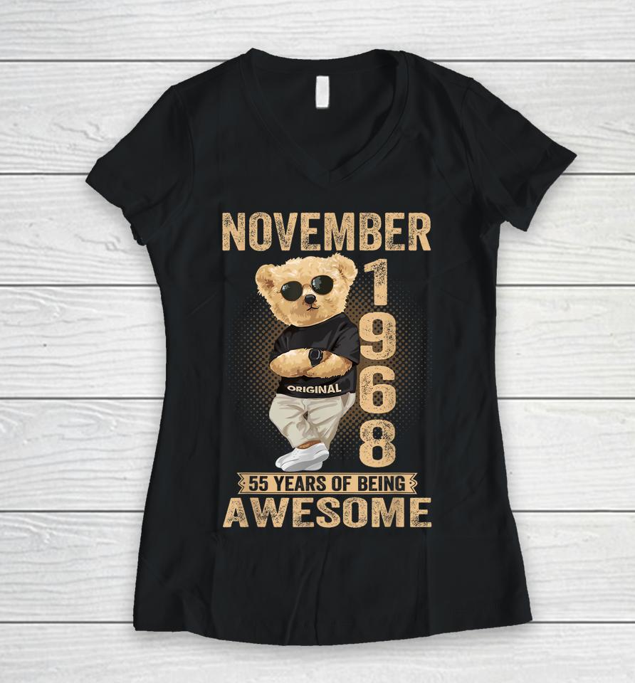 November 1968 55Th Birthday 2023 55 Years Of Being Awesome Women V-Neck T-Shirt