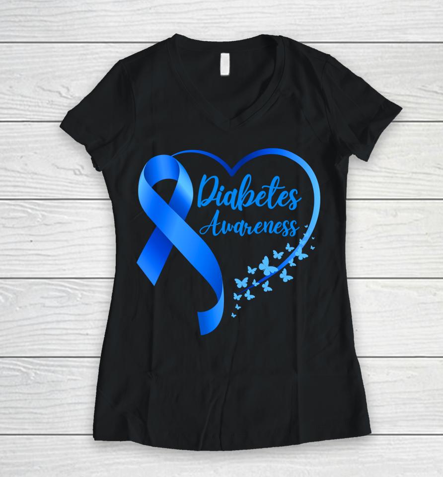 November We Wear A Blue Diabetes Awareness Type1 Td1 Women V-Neck T-Shirt