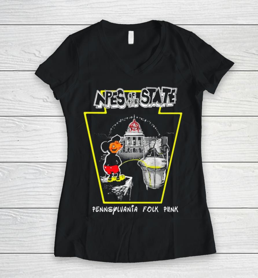 Npes Of The State Pennsylvania Folk Punk Mickey Funny Women V-Neck T-Shirt