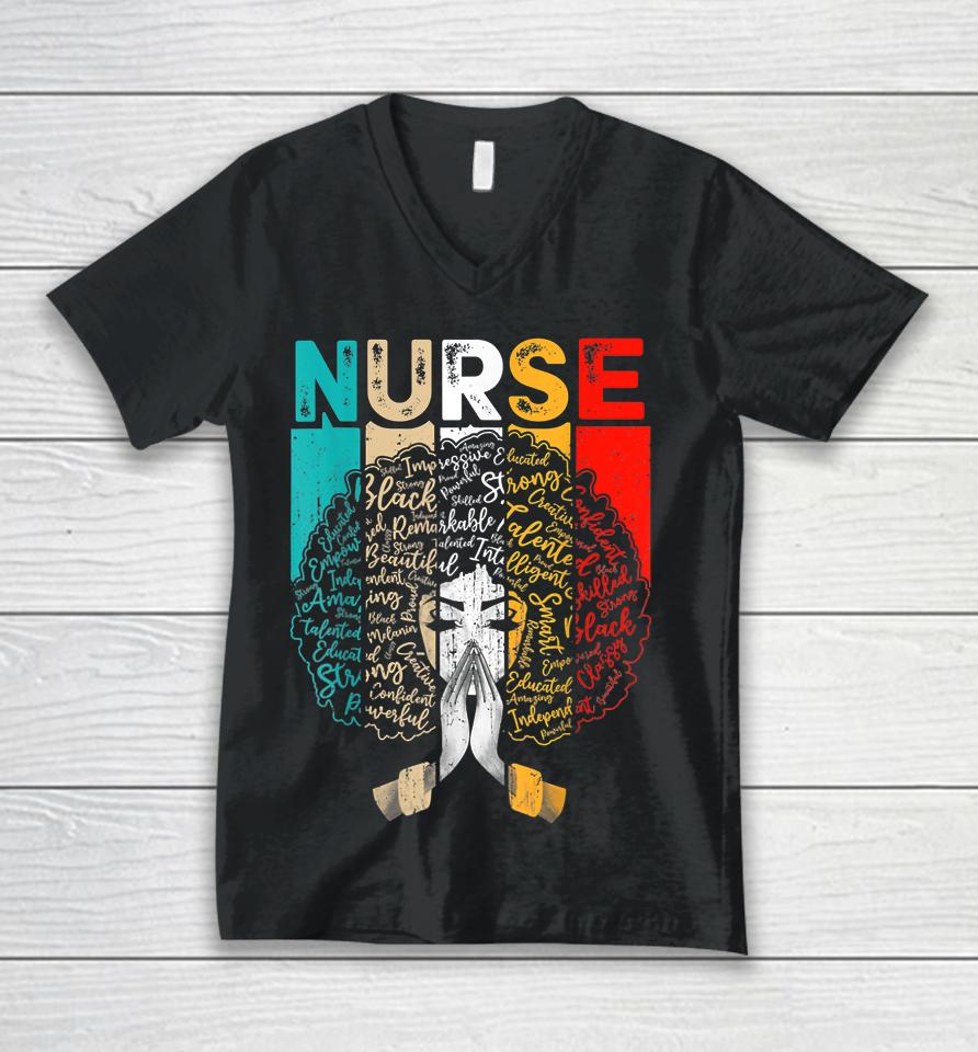 Nurse Melanin African American Women Black History Month Unisex V-Neck T-Shirt