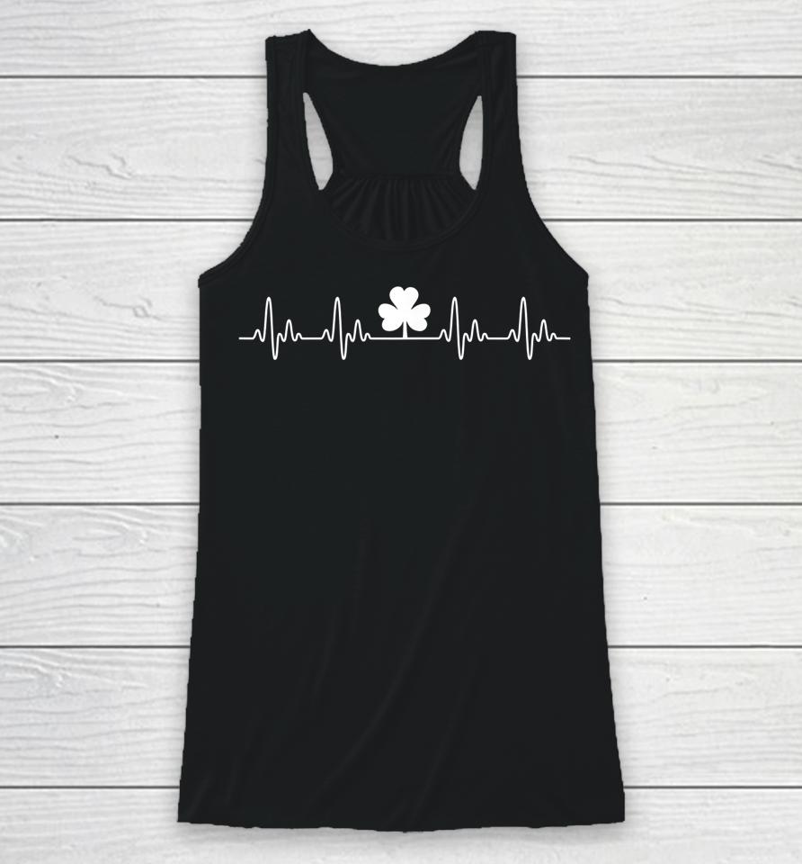 Nurse St Patrick's Day Shamrock Stethoscope Heartbeat Racerback Tank